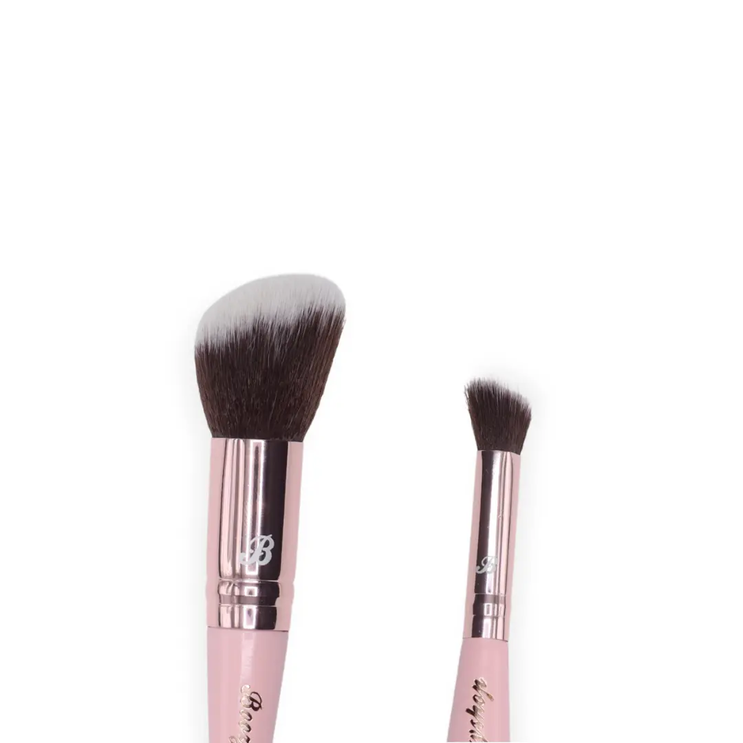 Soft Pink and Gold Contour and Blush Duo Brush - Image 2