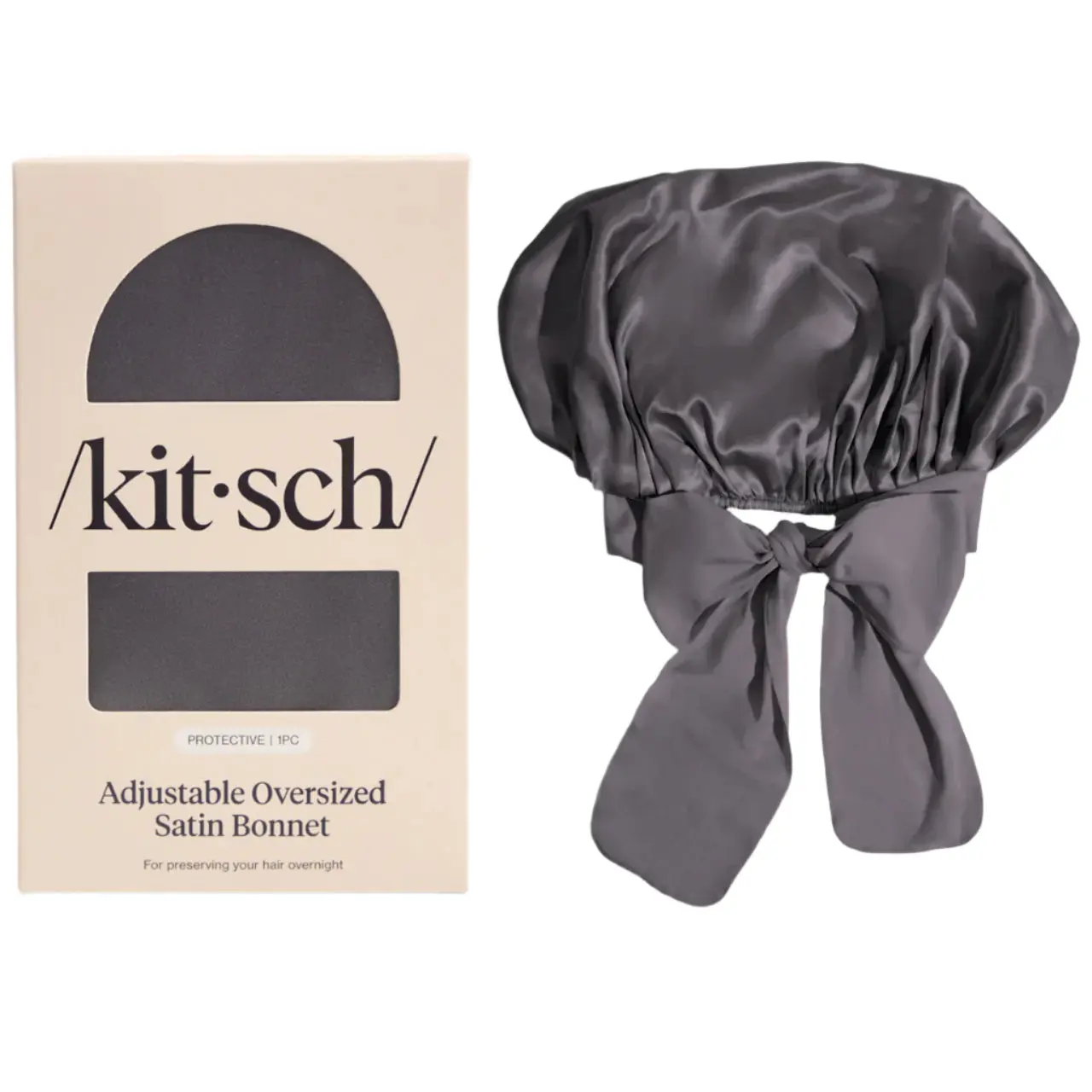 Adjustable Oversized Satin Bonnet Charcoal