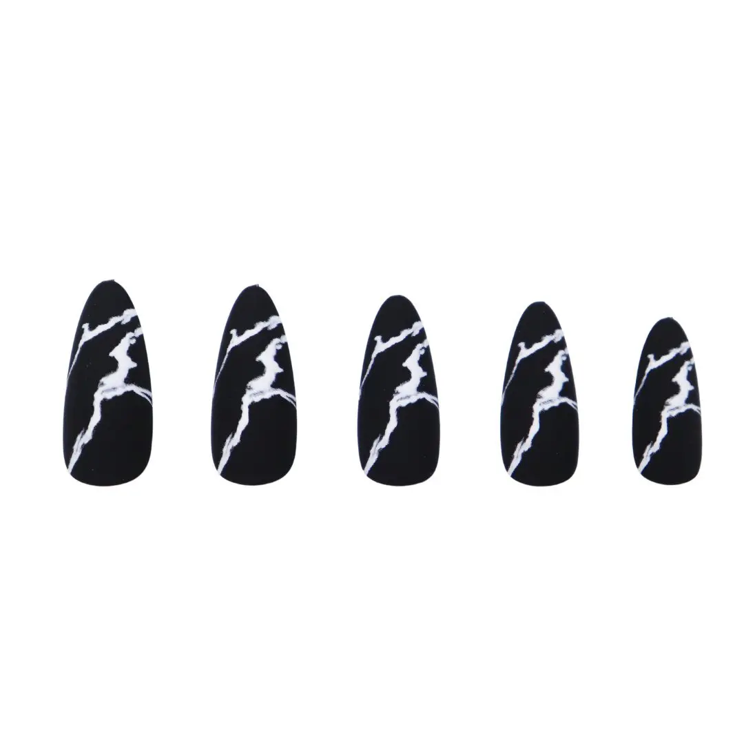 Press On French Nails Black Marble